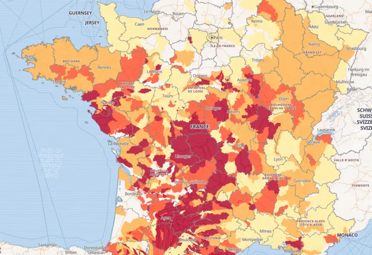 Carte de l'état des eaux superficielles de la France au 18 août