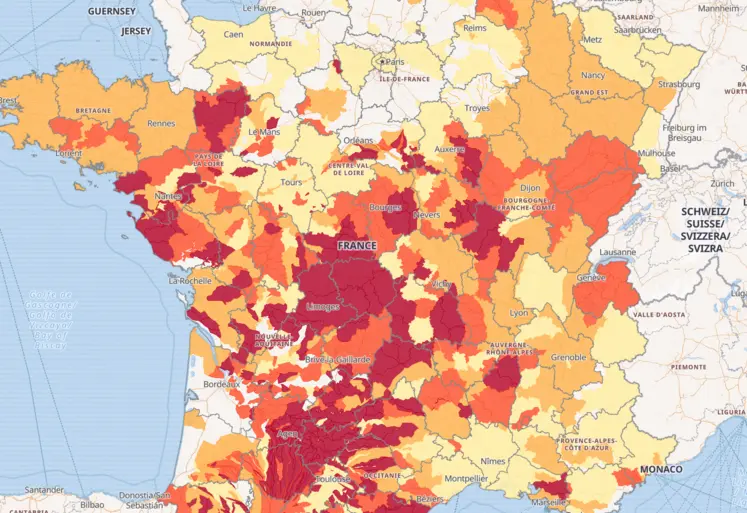Carte de l'état des eaux superficielles en France au 20 août.