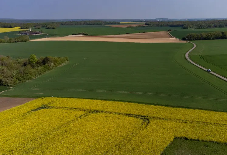 Vue de drône de parcelles agricoles en Seine-et-Marne