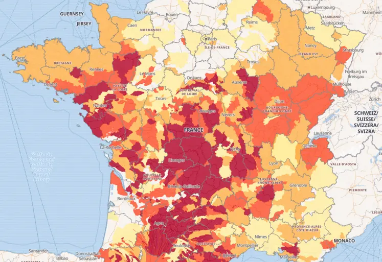 Carte de la situation des eaux superficielles au 1er septembre 2025