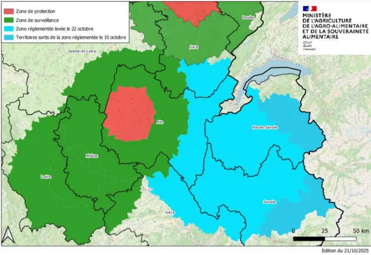 Carte de l'évolution la réglementation dans la première zone réglementée liée à la DNC.