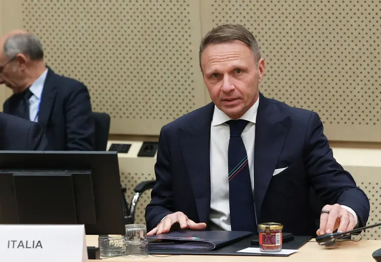 Le ministre de l’Agriculture italien Francesco Lollobrigida lors de la réunion des ministres de l'Agriculture de l'UE le 17 novembre à Bruxelles.