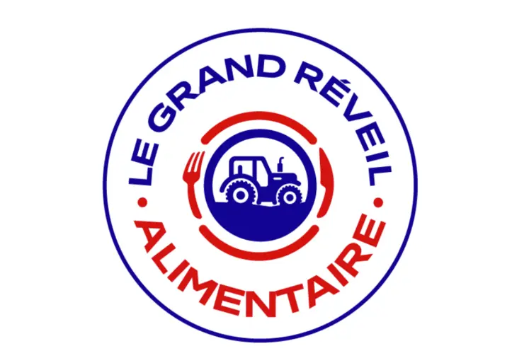 Logo avec un tracteur et une assiette et le message "Le grand réveil alimentaire"