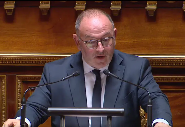un homme au micro dans l'enceinte du Sénat