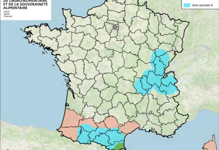 Carte des zones réglementées et vaccinales en lien avec la DNC au 20 février 2026.