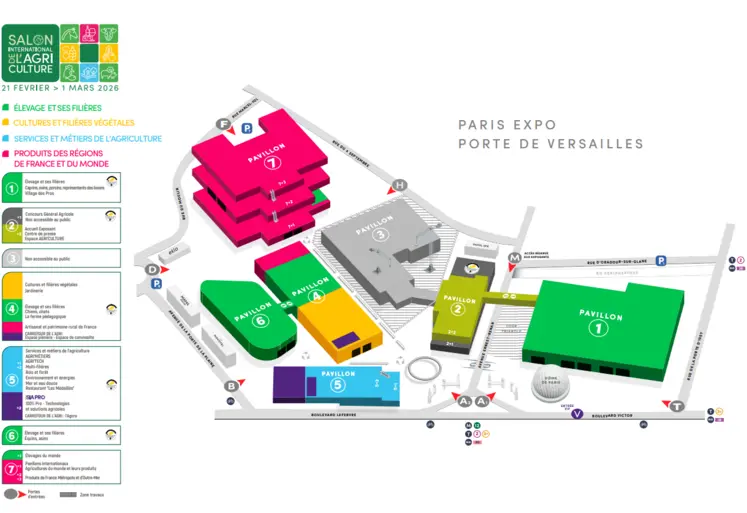 Plan du Salon international de l'agriculture 2026 à Paris Expo à la Porte de Versailles.