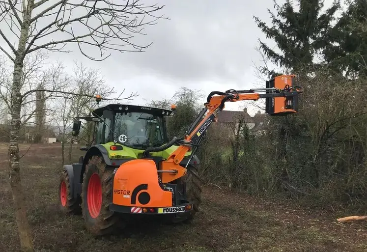 Taille de haies avec une faucheuse débrousailleuse.