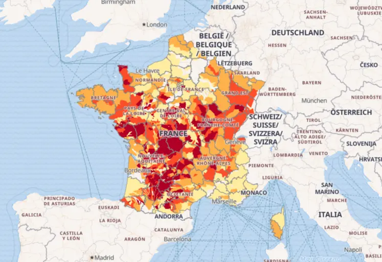 Carte de France de la situation des eaux superficielles au 16 juillet 2026.