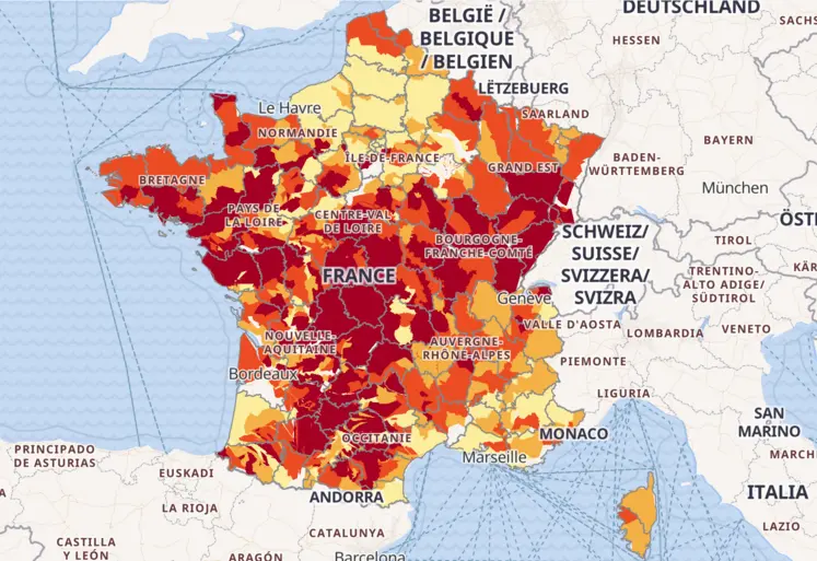 Carte de la situation des eaux superficielles en France au 7 août 2026