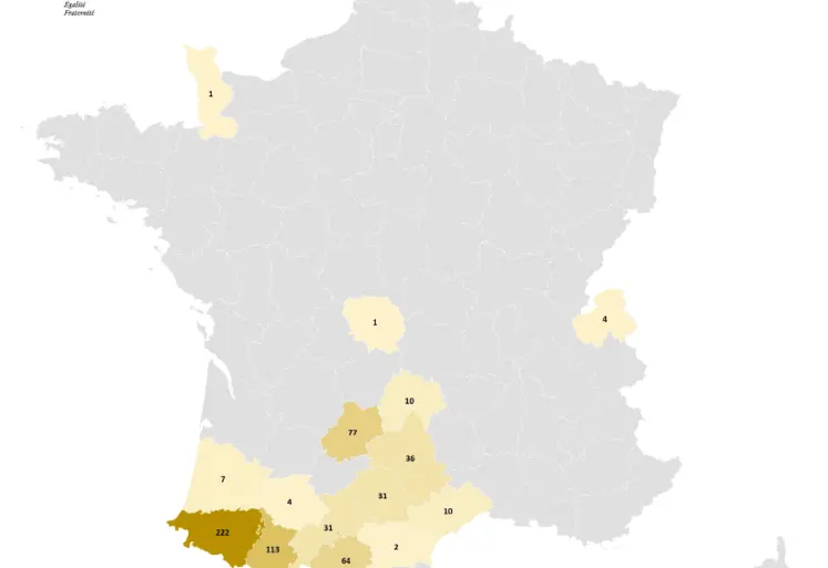Carte des foyers de FCO 3 depuis fin juin 2026 au 13 août 2026.