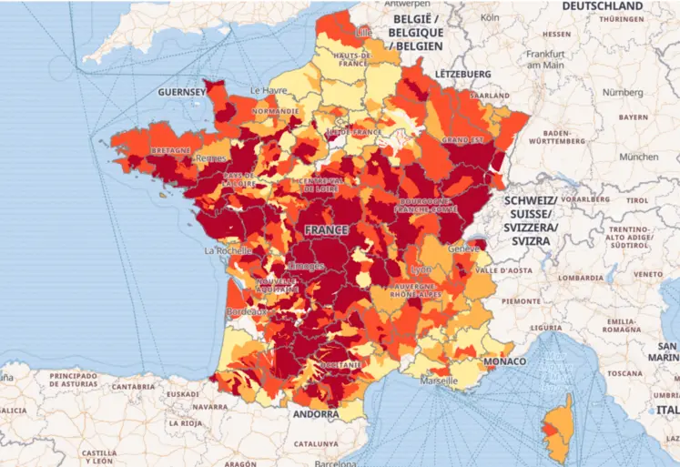 Carte de la situation des eaux superficielles en France au 6 août 2026.