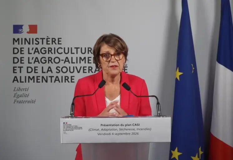 La ministre de l'Agriculture Annie Genevard lors de la présentation du plan CASI. 