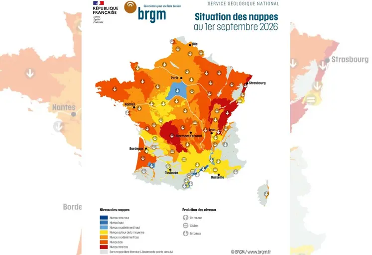 Carte de la situation des nappes au 1er septembre 2026.