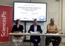 De gauche à droite : Nicole Ouvrard, directrice générale du groupe Réussir-Agra, François Purseigle, professeur des universités à Agro Toulouse et Pierre-Henri Bono, chercheur au Cevipof (Sciences Po) lors de la présentation du baromètre Vox-Agri à Sciences Po.
