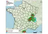 Carte de France symobilisant les 5 zones réglementées pour la DNC au 16 octobre 2025.