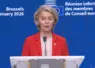 La présidente de la Commission européenne Ursula von der Leyen en conférence de presse à l’issue d’une réunion informelle des dirigeants des Etats membres du 22 janvier. 