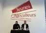 Le président des Jeunes agriculteurs Pierrick Horel et le secrétaire général du syndicat Quentin Le Guillous en conférence de presse à Paris ce 18 février. 