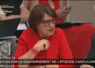 La ministre de l’Agriculture Annie Genevard lors de la Commission de l’aménagement du territoire et du développement durable et des affaires sociales lors de l’échange de vues interministérielles sur la gestion de crise par le Gouvernement de l’épisode caniculaire, le mardi 7 juillet 2026. 