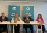 De gauche à droite : Jean-Pierre Touzet, directeur du pôle agri/agro au Crédit agricole, Olivier Desportes, Président du Crédit agricole Bretagne, Benoît Lucas, directeur général du Crédit Agricole du Finistère, et Christelle Doussineau, directrice du marché de l'agriculture au Crédit agricole Bretagne. 