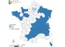Carte de France des départements ayant détecté la présence du virus Shamonda-Europe par RT-PCR chez des bovins (bleu foncé) ou chez des ovins (bleu clair) au 21 septembre 2026.