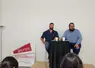 Loïc Scalabrino, secrétaire général des Jeunes agriculteurs et Jocelyn Dubost, président du syndicat lors de la conférence de presse des JA à Paris le 31 août 2026