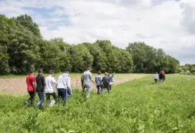 Jeunes marchant dans un pré