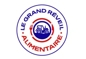 Logo avec un tracteur et une assiette et le message "Le grand réveil alimentaire"