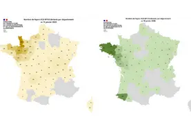 Cartes de foyers de FCO3 et FCO8 au 15 janvier 2026 (depuis juin 2025).