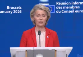 La présidente de la Commission européenne Ursula von der Leyen en conférence de presse à l’issue d’une réunion informelle des dirigeants des Etats membres du 22 janvier. 