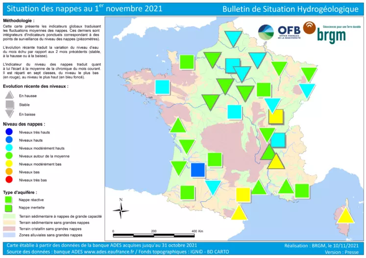 carte nappes phréatiques novembre 2021