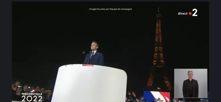 Discours d'Emmanuel Macron le 24 avril 2022 sur le Champs de Mars.