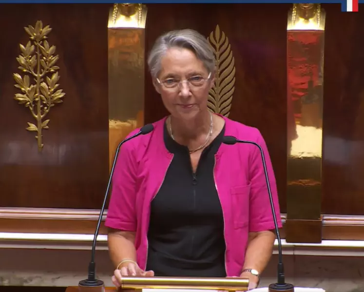Elisabeth Borne lors de son discours de politique générale à l'Assemblée nationale.