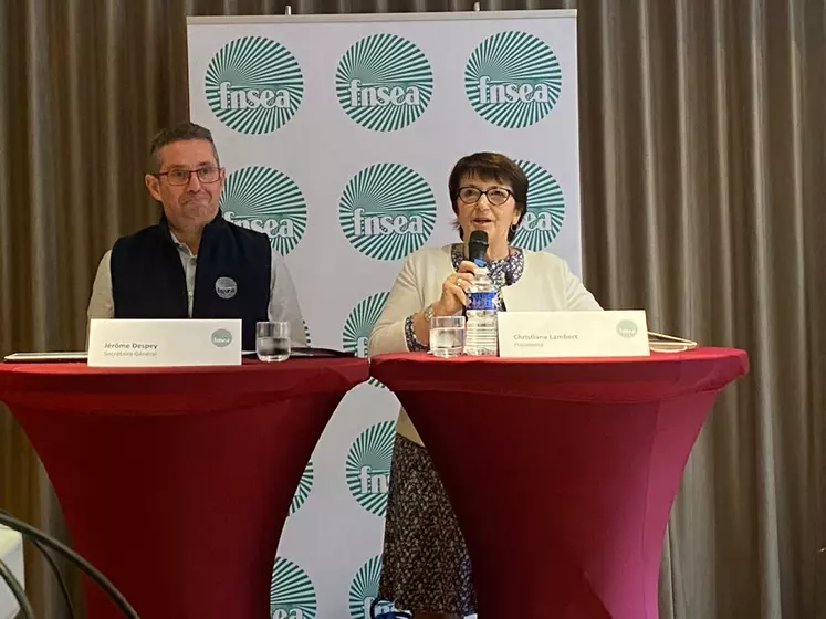 Jérôme Despey et Christiane Lambert, respectivement secrétaire général et présidente de la FNSEA.
