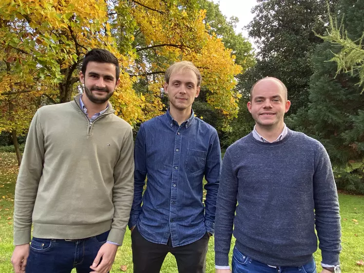 Matthieu Carpentier, Simon Denonnain et Armand Sachot, tous les trois fils d’agriculteurs et ex-étudiants à l’Esa Angers et cofondateurs d’Aptimiz.