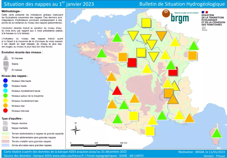 Carte de la situation des nappes phréatiques