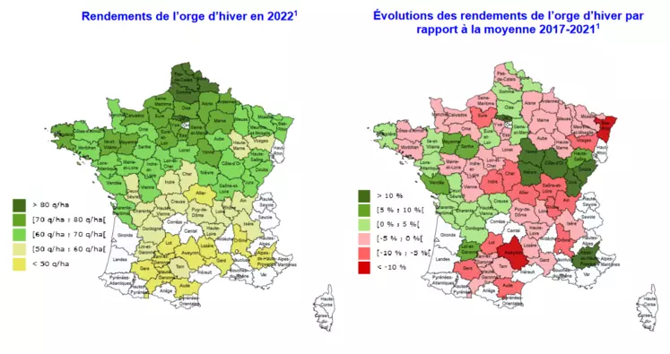 Carte interactive estimations de rendements orge d'hiver #moisson2022