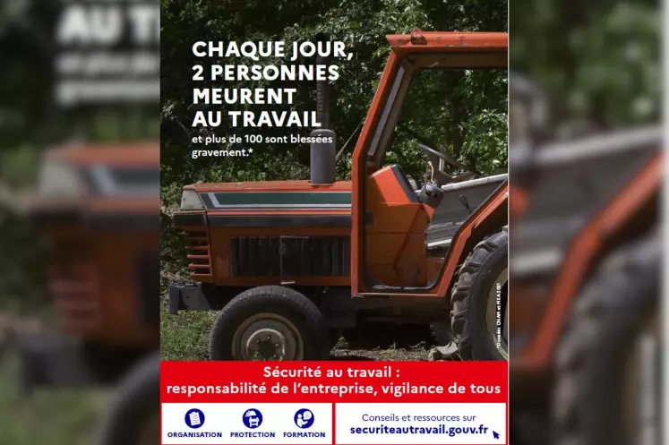 L'affiche de la campagne sécurité au travail montrant un tracteur