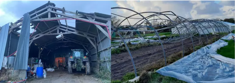 Dégâts dans des exploitations agricoles liés à la tempête Ciaran