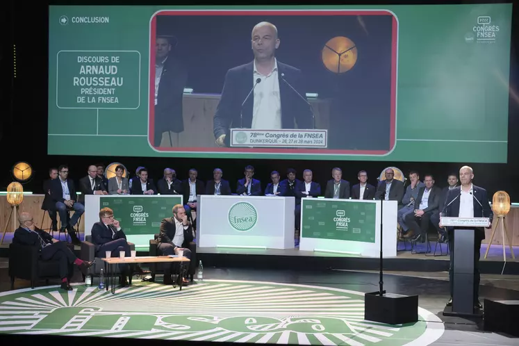 Arnaud Rousseau, président de la FNSEA, clôture le congrès du syndicat.