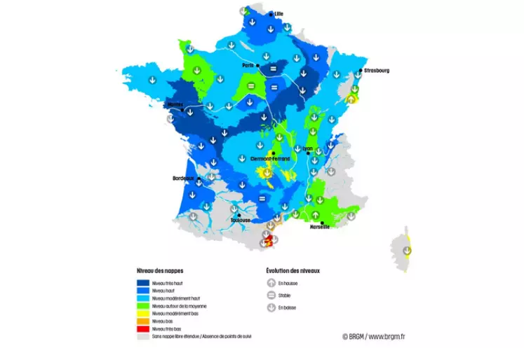 Carte de l'état des nappes phréatiques au 1er septembre 2024.