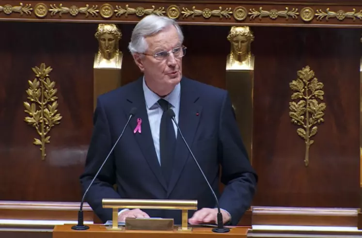Michel Barnier lors de son discours de politique générale le 1er octobre devant l’Assemblée nationale.