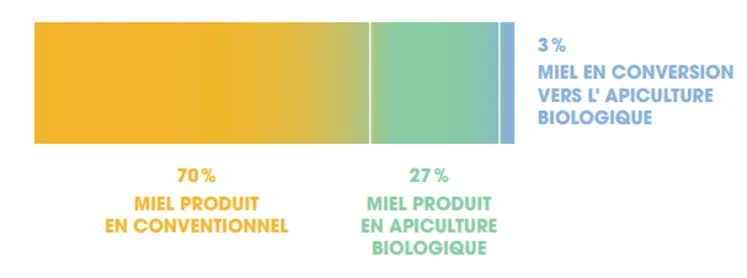Graphique présentant la part du miel issu de l'apiculture biologique en 2024