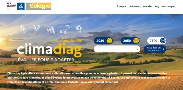 page d'accueil du site climadiag agriculture