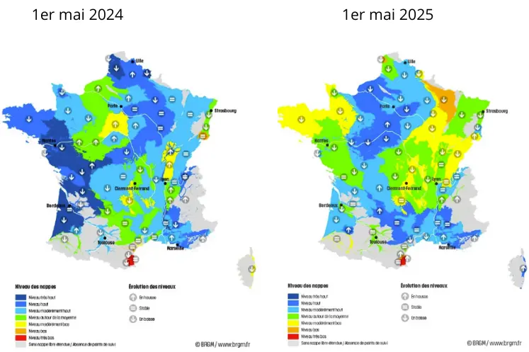 Comparaison des nappes phréatiques entre avril 2024 et avril 2025