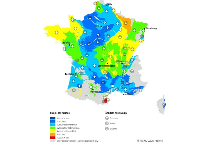 Carte de la situation des nappes phréatiques au 1er mai 2025.
