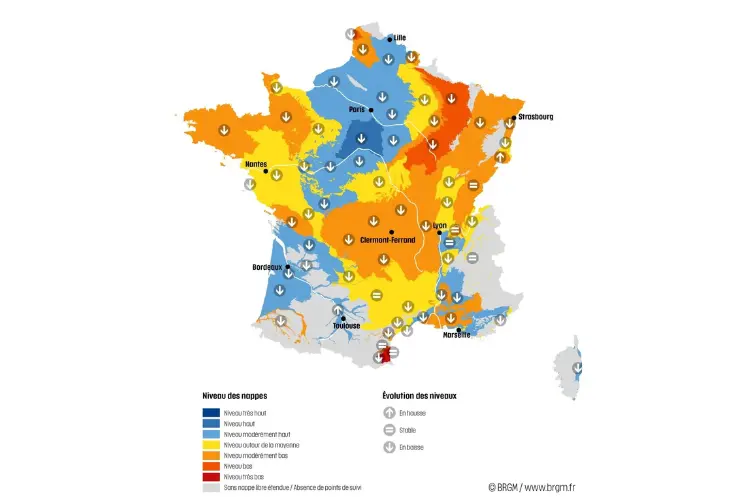 Carte de la situation des nappes au 15 juin 2025