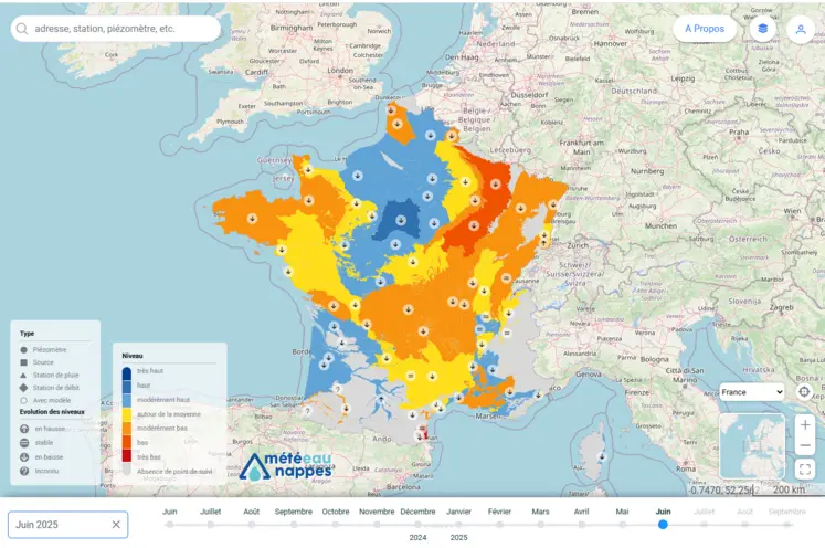 Carte des nappes évolutive sur Meteau