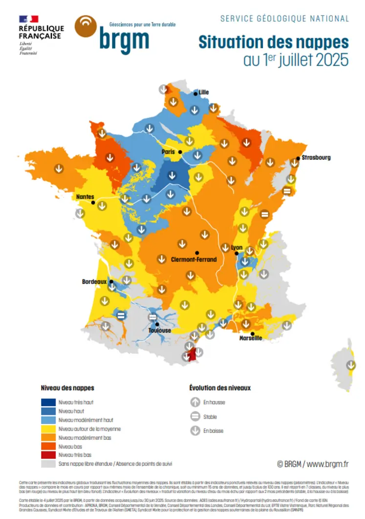carte de la situation des nappes phréatiques