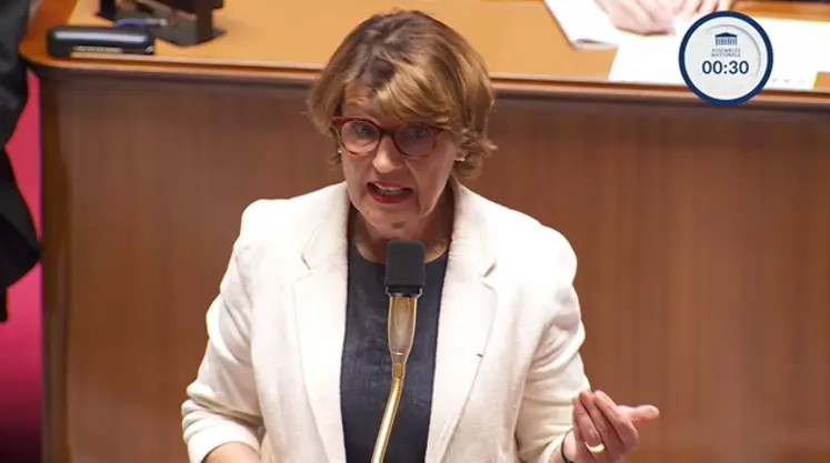 La ministre française de l’Agriculture Annie Genevard à l'Assemblée nationale lors de questions au gouvernement le 8 juillet. 