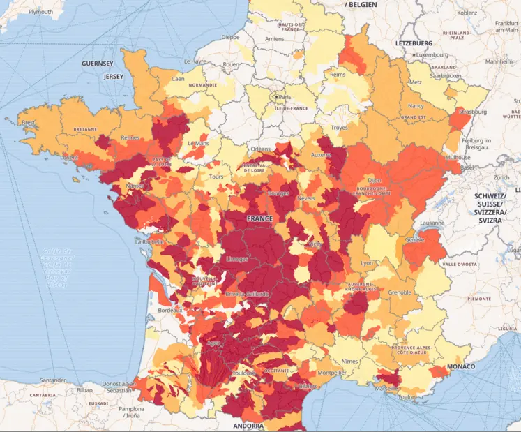 Carte de l'état des eaux superficielles en France du 28 août
